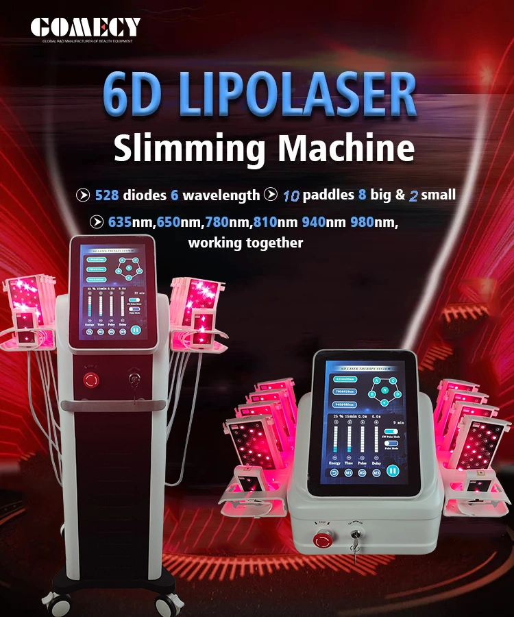 Lipolaser lipolisis 6D canggih 209mw Super 6d Lipo Laser Liposuction Machine dengan 635nm 650nm 780nm 810nm 940nm 980nm 0